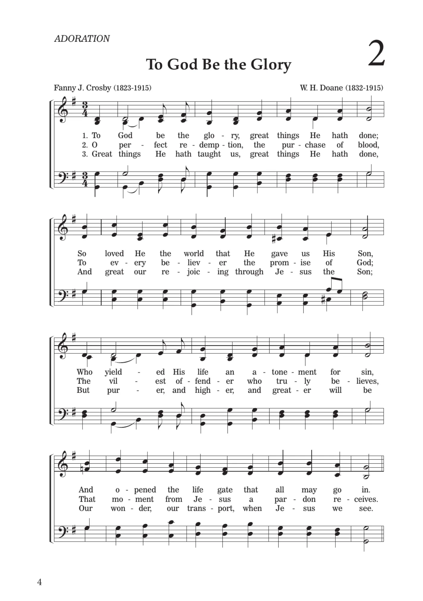 Sheet music for To God Be the Glory, page 4
